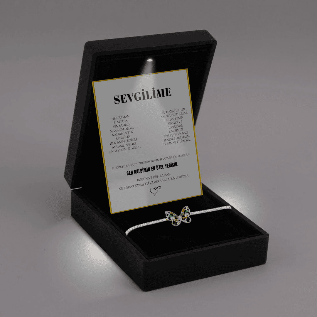"Sevgilime" Harmoni Kristal Taşlı Kelebek Bileklik Notlu ve Kutulu
