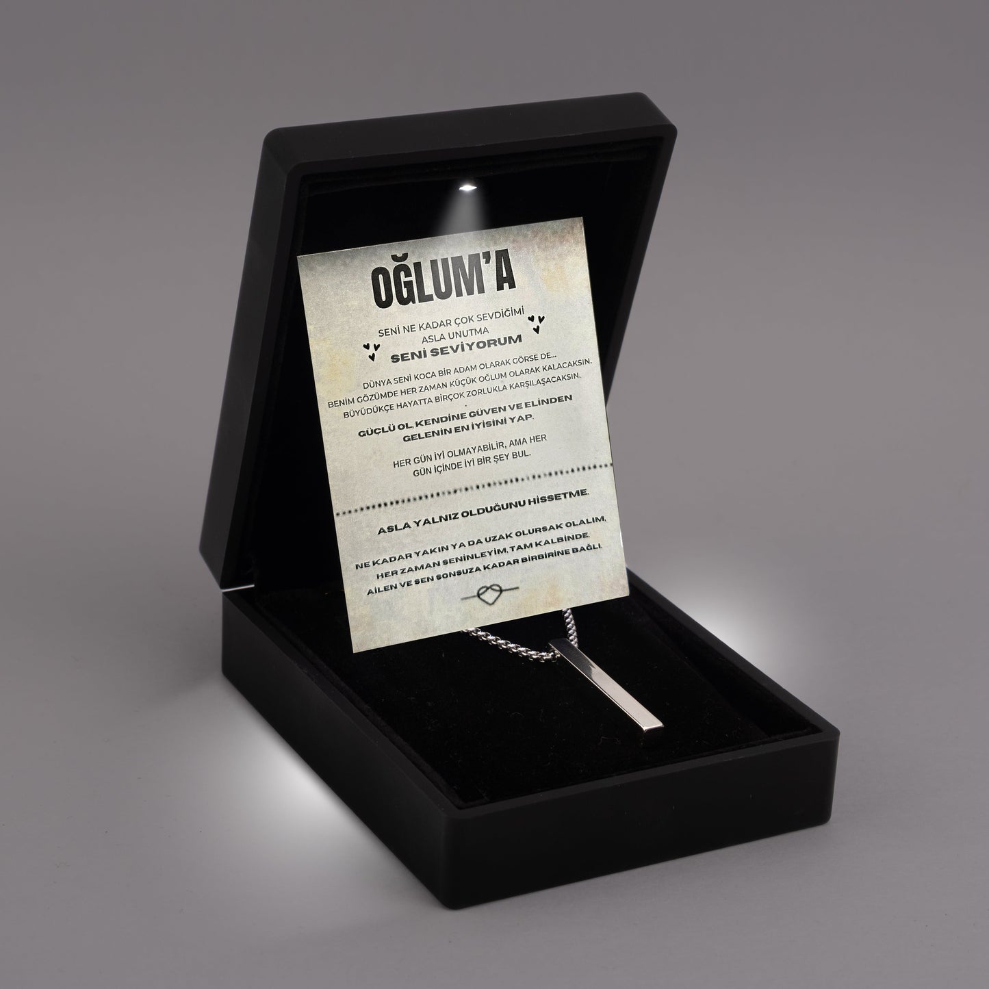 „Für meinen Sohn“-Stick-Halskette mit Notiz und Geschenkbox