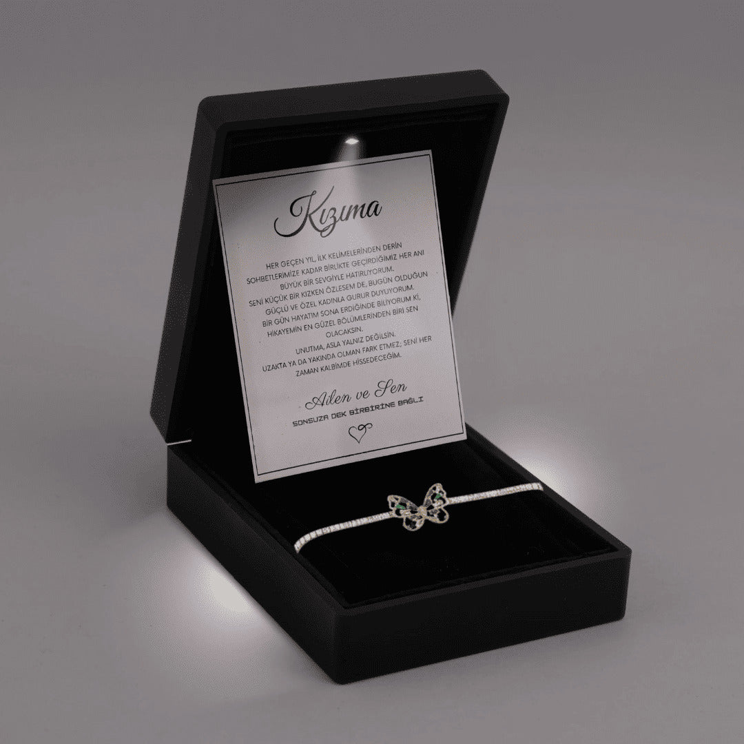 "Kızıma" Harmoni Kristal Taşlı Kelebek Bileklik Notlu ve Kutulu