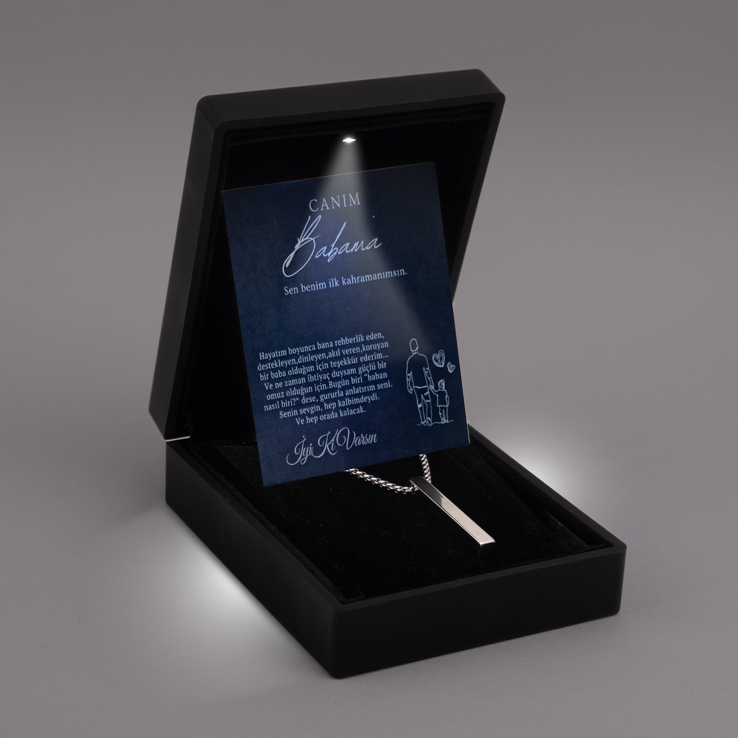 „Für meinen Sohn“-Stick-Halskette mit Notiz und Geschenkbox