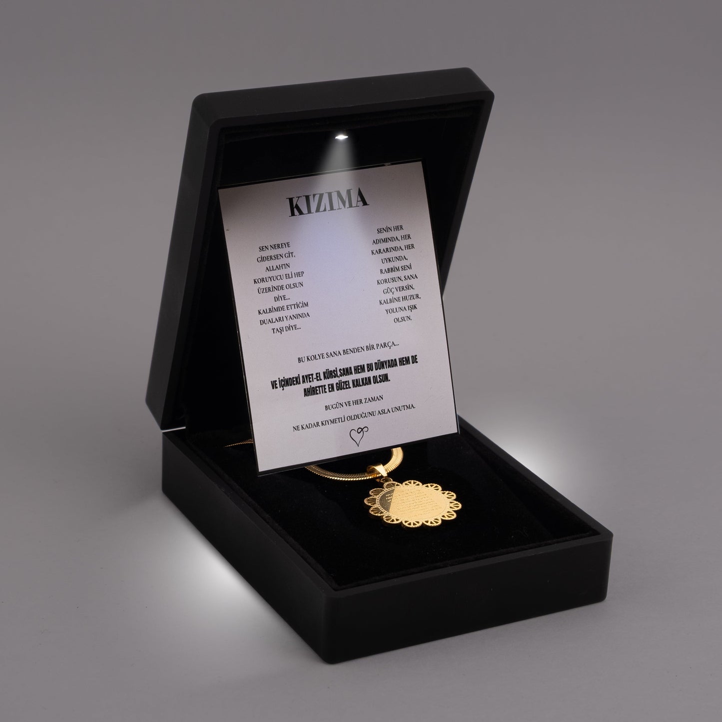 ''Kızıma'' Dua Kolye Ayetel Kursi Anlamlı Not ve Kutulu