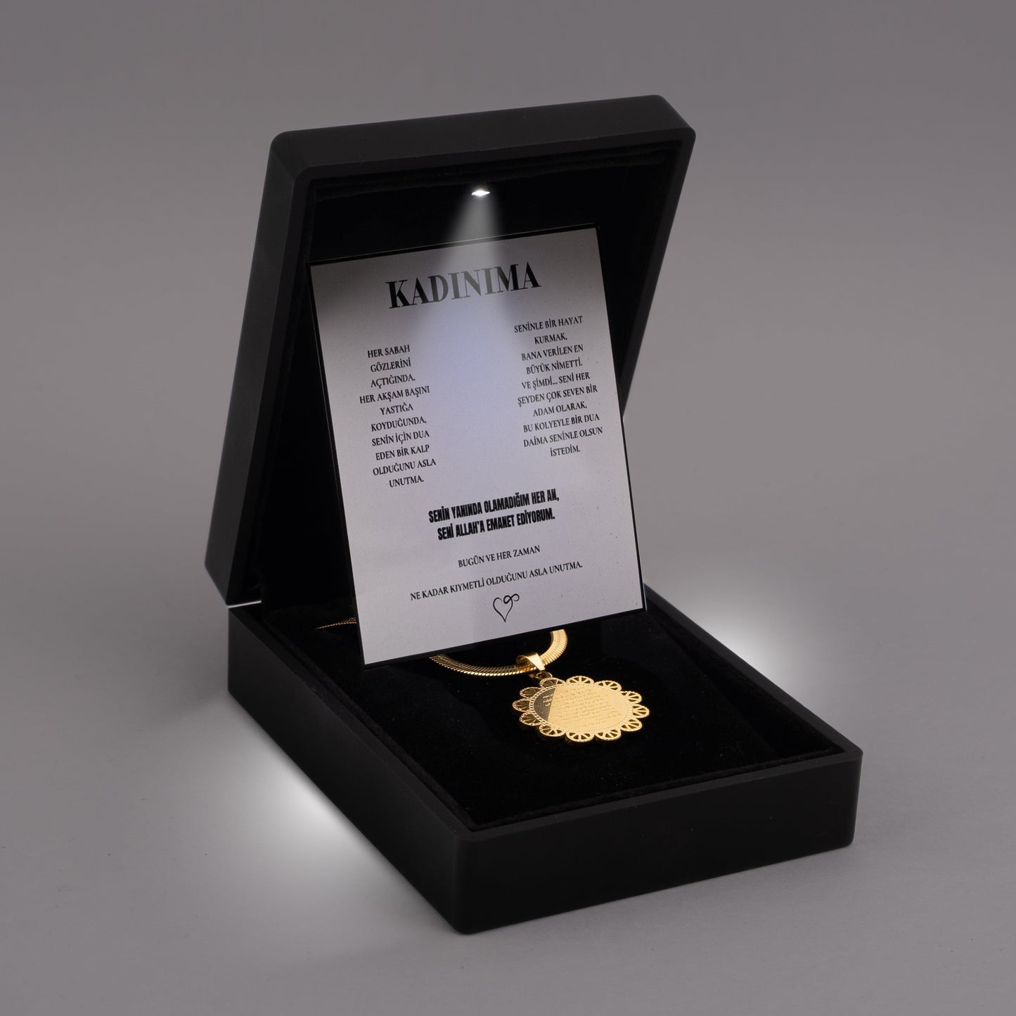 ''Kadınıma'' Dua Kolye Ayetel Kursi Anlamlı Not ve Kutulu