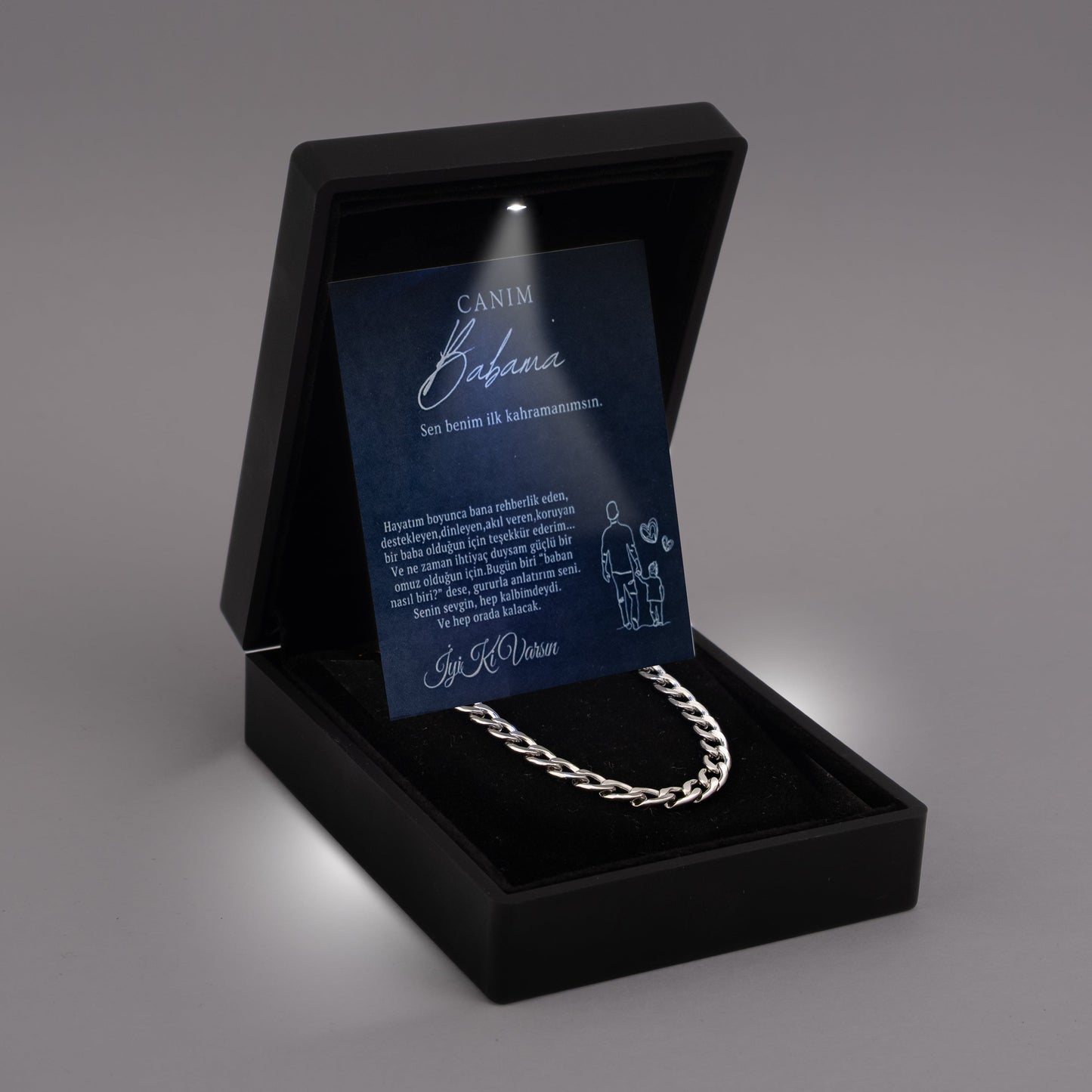 „Für meinen Sohn“-Stick-Halskette mit Notiz und Geschenkbox