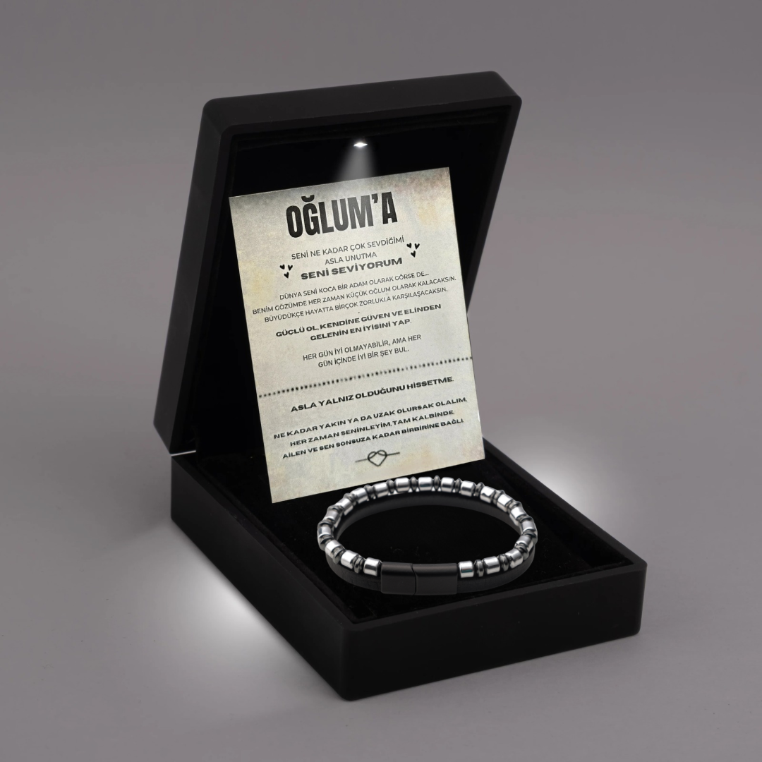 „Für meinen Sohn“-Stick-Halskette mit Notiz und Geschenkbox