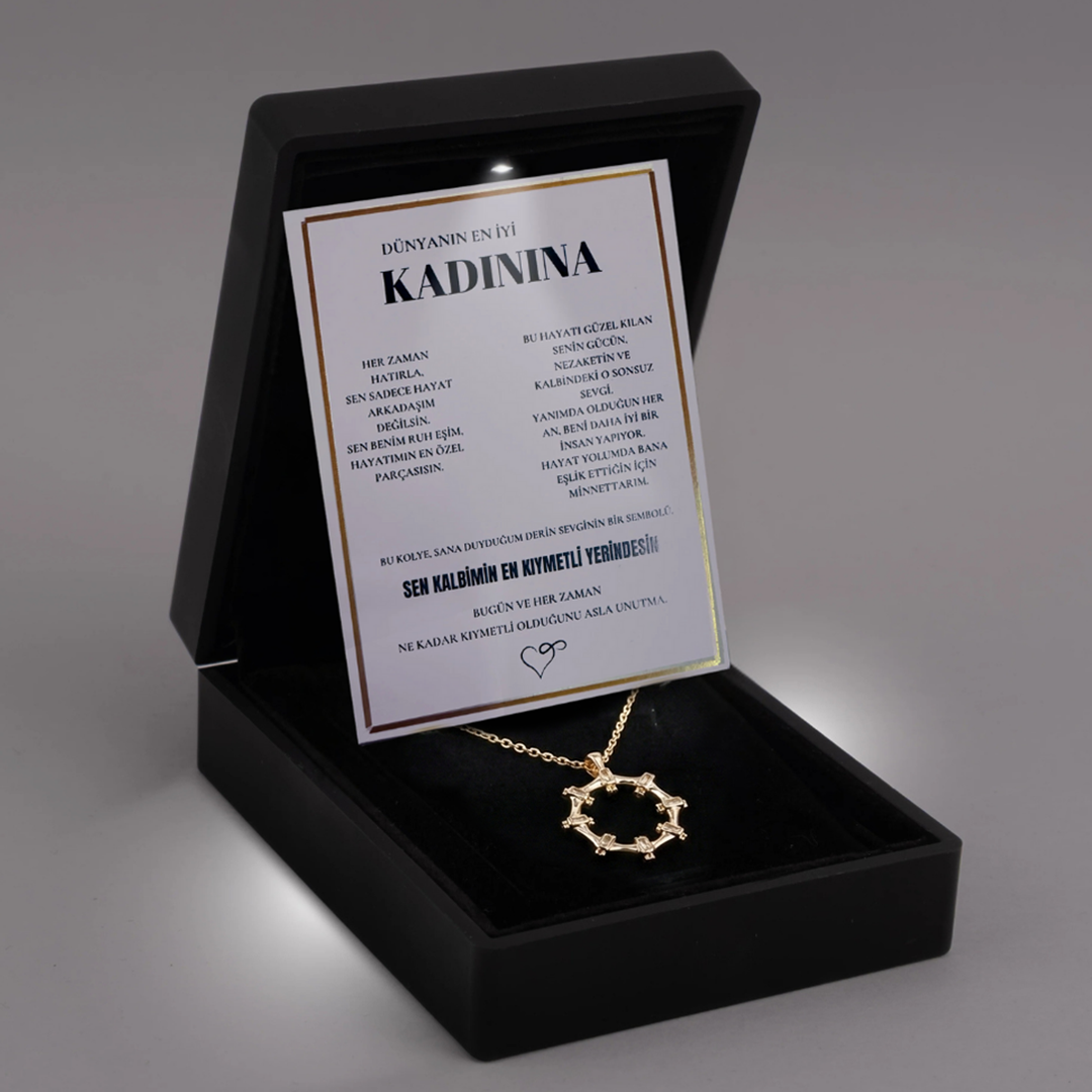 "Kadınına" yıldız çelengi Kolye Anlamlı Not ve Kutulu