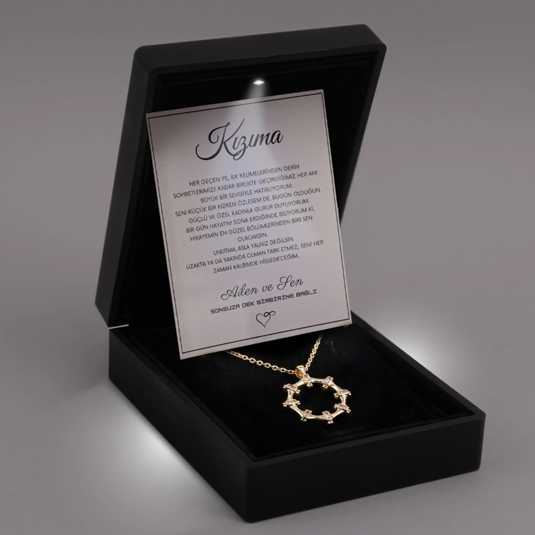 "Kızıma" yıldız çelengi kolye Anlamlı Not ve Kutulu