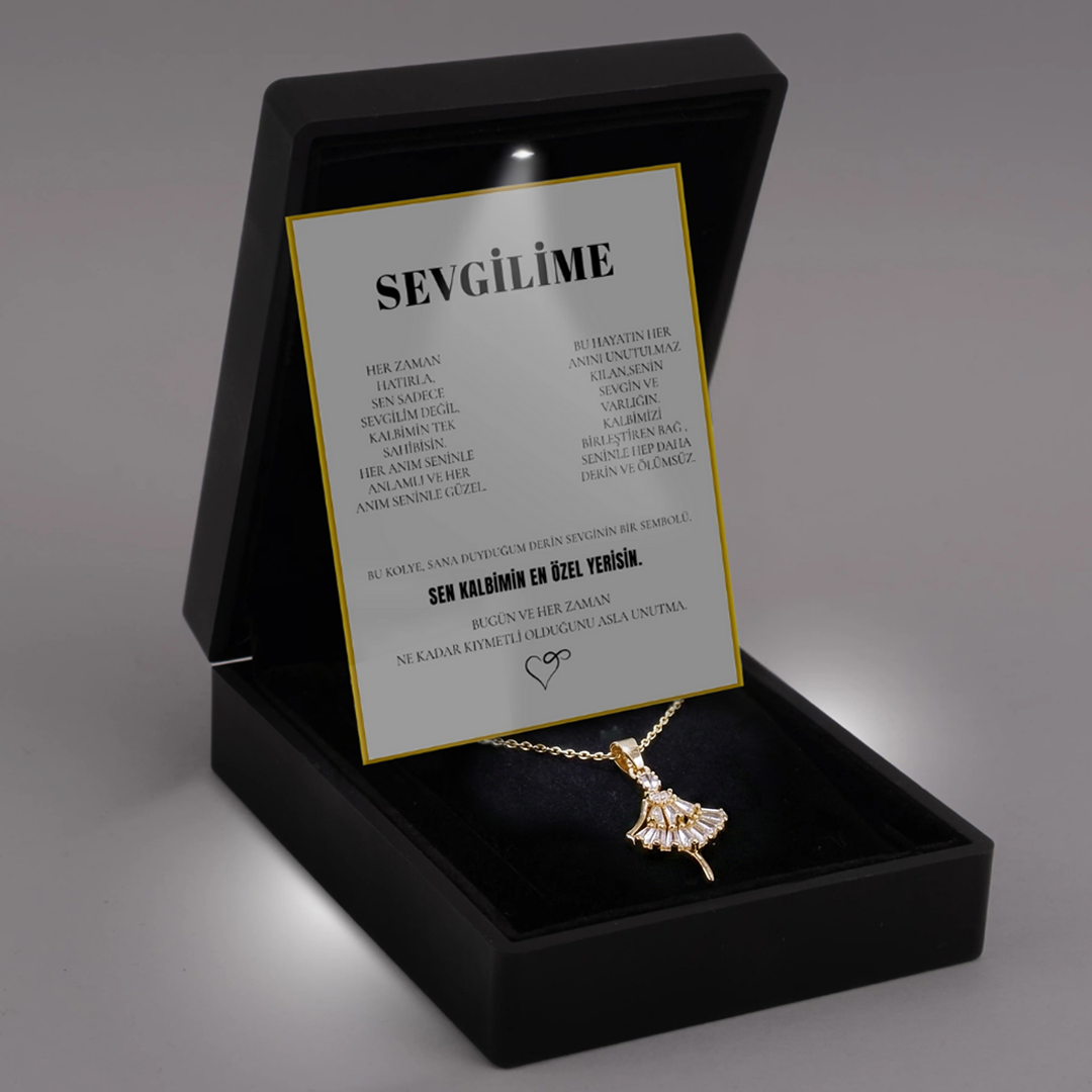 "Sevgilime" elmas işlemeli balerin Kolye Anlamlı Not ve Kutulu