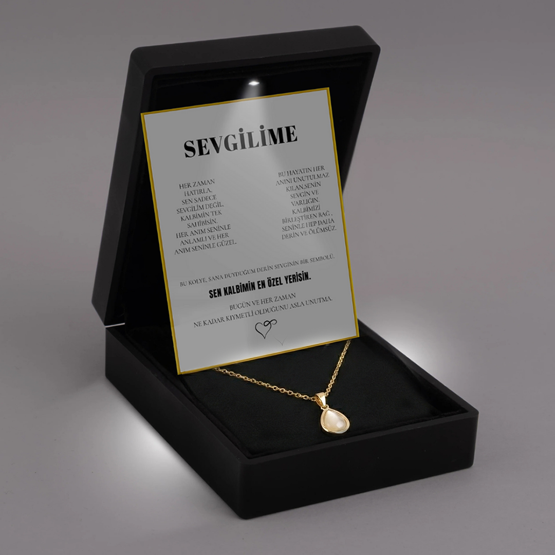 "Sevgilime" Doğal Taşlı Damla Kolye Anlamlı Not ve Kutulu