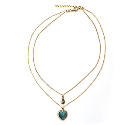 "Kızıma" Deniz Mavisi İkili Kalp Kolye Anlamlı Not ve Kutulu