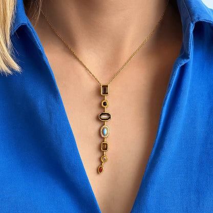 ''Kızıma'' Taşlı Y Kolye Anlamlı Not ve Kutulu