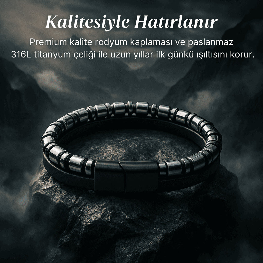 Kalbimin Sahibine Fantastik Oniks Doğal Taş Bileklik + Anneme Zarafet Kolye + Canım Babama Magneto Bileklik