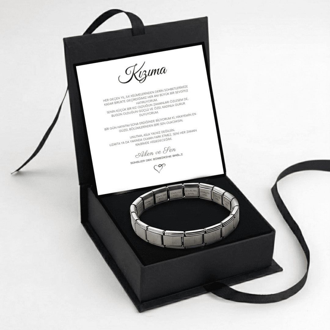 "Kızıma" Esnek Charm Bileklik Anlamlı Not ve Kutulu