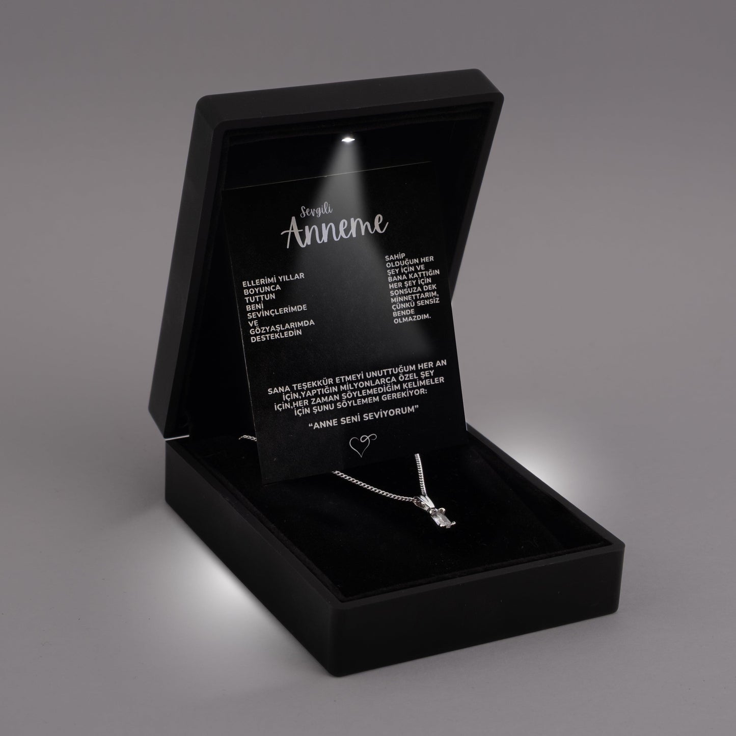 "Anneme" Tek Taş Kristal kolye Anlamlı Not ve Kutulu