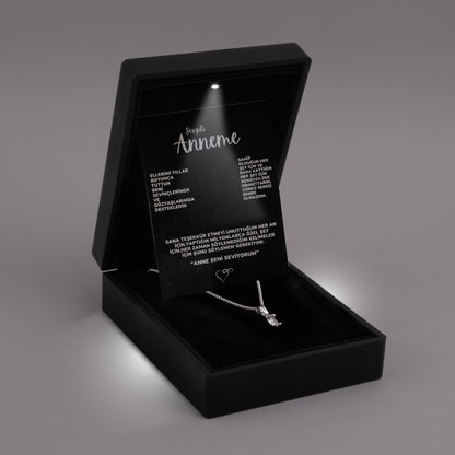 "Anneme" Tek Taş Kristal kolye Anlamlı Not ve Kutulu