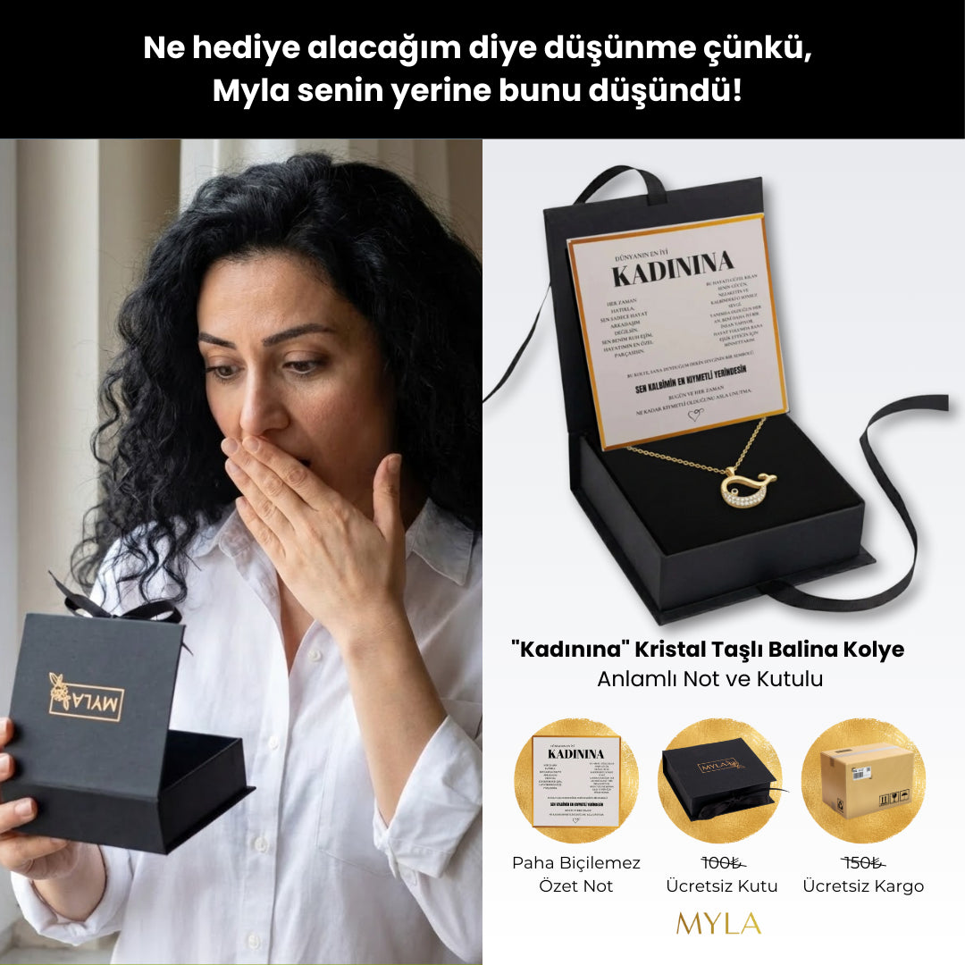 "Kadınına" Kristal Taşlı Balina Kolye Anlamlı Not ve Kutulu