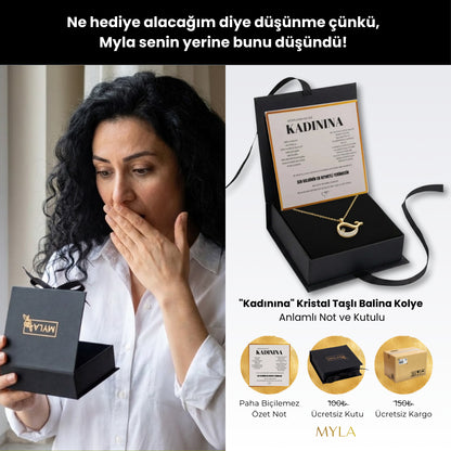 "Kadınına" Kristal Taşlı Balina Kolye Anlamlı Not ve Kutulu