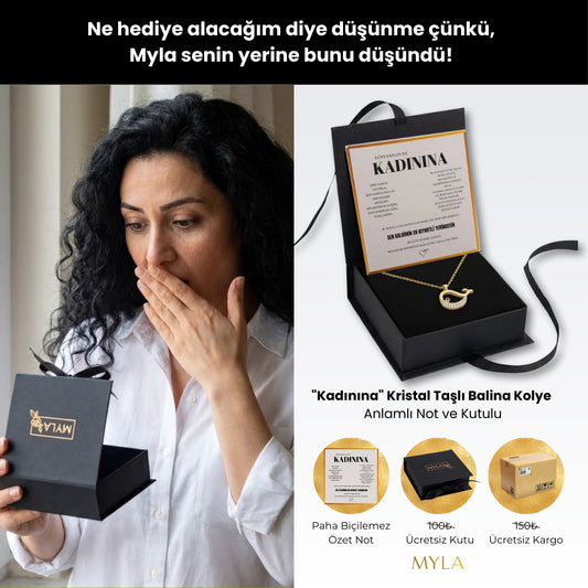 "Kadınına" Kristal Taşlı Balina Kolye Anlamlı Not ve Kutulu