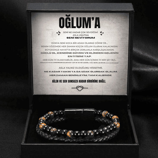 ''Oğluma Kaplan Gözü Koruma''Bileklik Notlu ve Hediye Kutulu