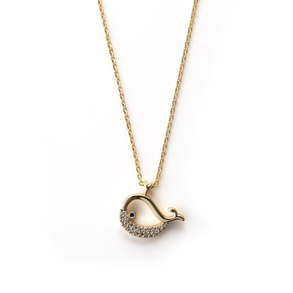 "Kadınına" Kristal Taşlı Balina Kolye Anlamlı Not ve Kutulu