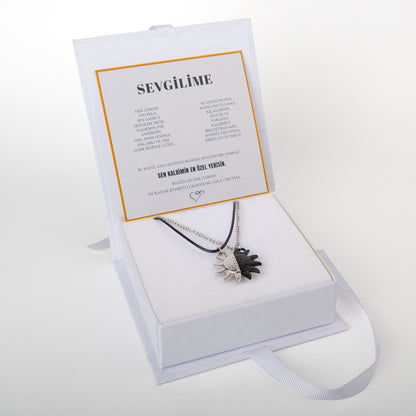 "Sevgilime" İkili Çift Güneş Kolye Anlamlı Not ve Kutulu