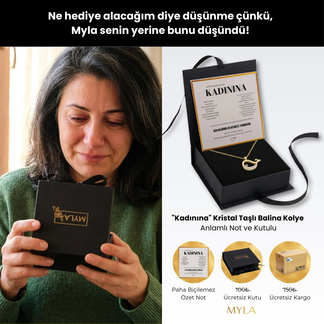 "Kadınına" Kristal Taşlı Balina Kolye Anlamlı Not ve Kutulu