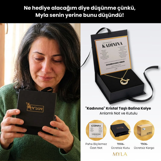 "Kadınına" Kristal Taşlı Balina Kolye Anlamlı Not ve Kutulu