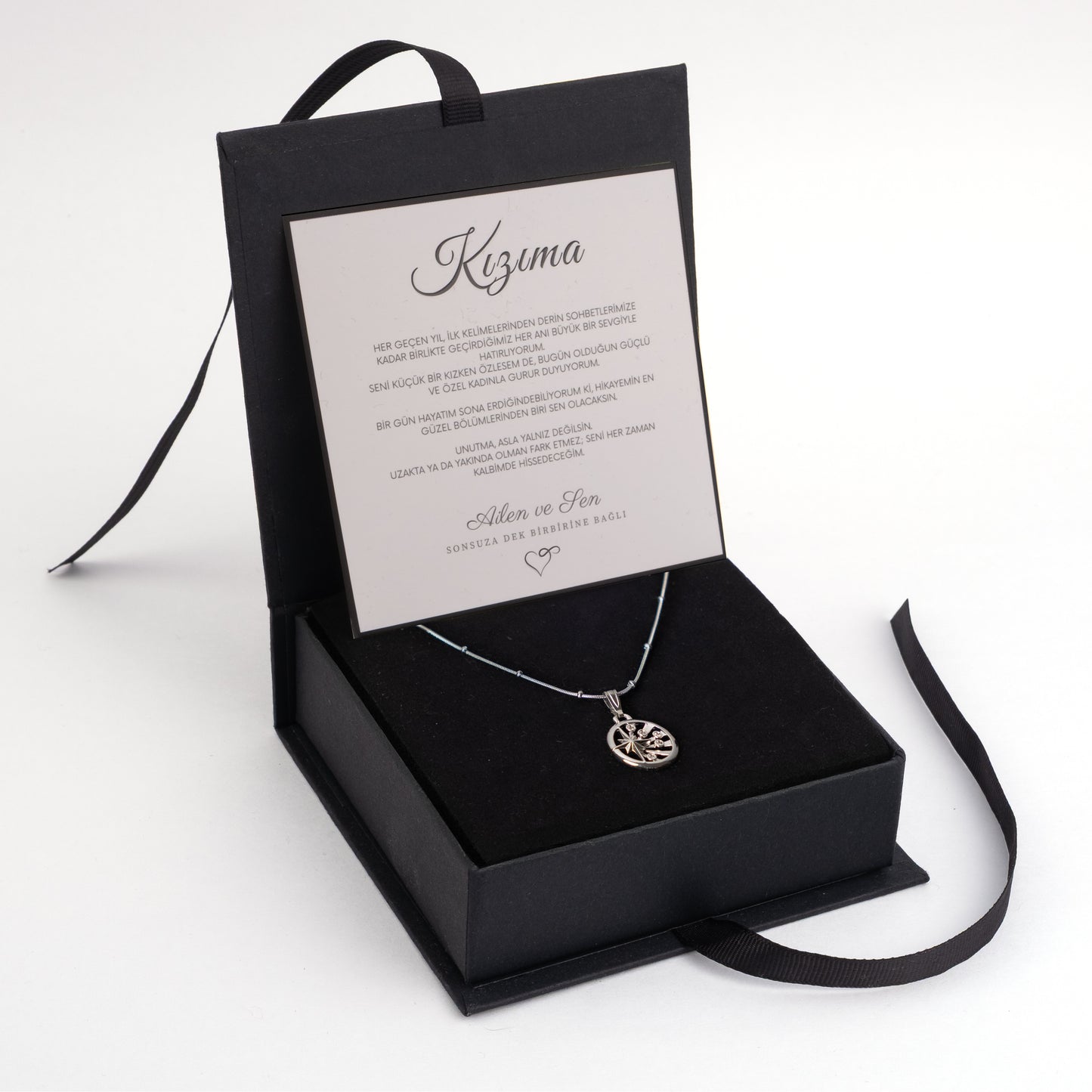 “Kızıma” Yıldızlı Gökyüzü Model Taşlı Kolye Anlamlı Notlu ve Kutulu