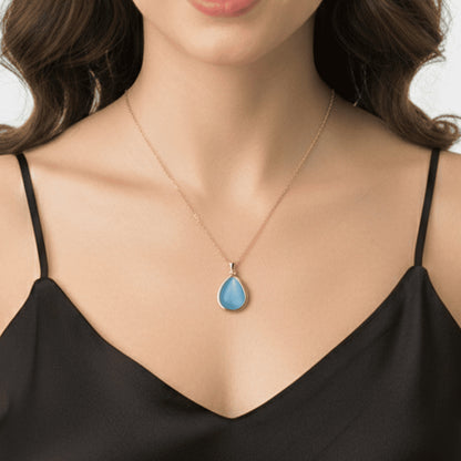 "Sevgilime" Deniz Mavisi Doğal Taşlı Damla Kolye Anlamlı Not ve Kutulu