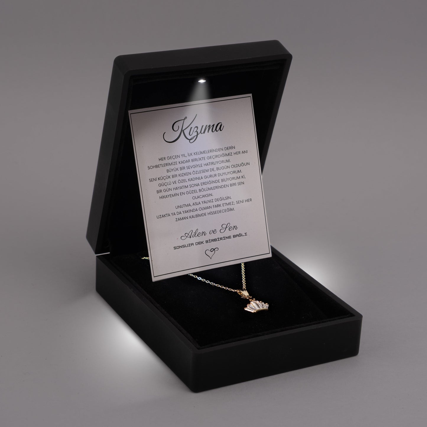“Kızıma” Taç Model Işıltılı Kolye Anlamlı Notlu ve Kutulu