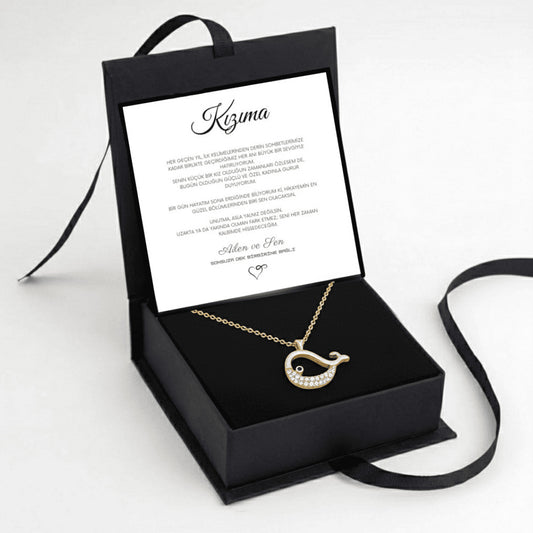 "Kızıma" Kristal Taşlı Balina Kolye Anlamlı Notlu Kutulu