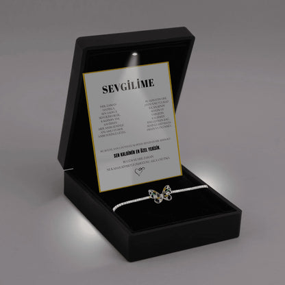 "Sevgilime" Harmoni Kristal Taşlı Kelebek Bileklik Notlu ve Kutulu