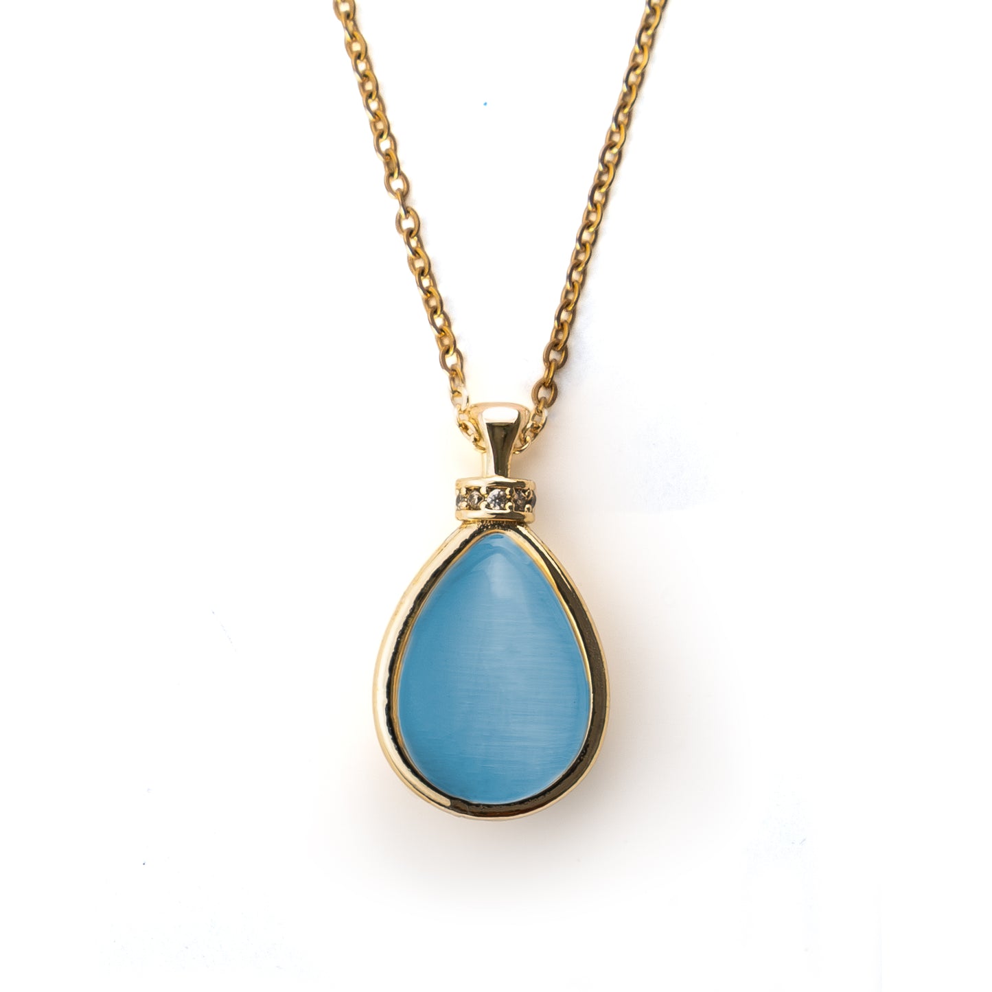 "Kadınına" Deniz Mavisi Doğal Taşlı Damla Kolye Anlamlı Not ve Kutulu