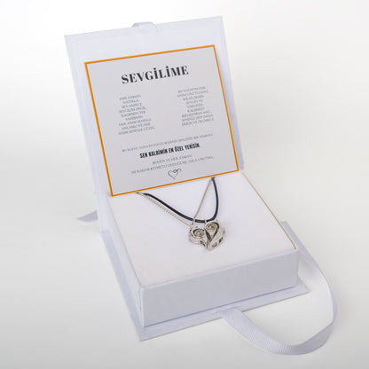 "Sevgilime" İkili Çift Kalp Kolye Anlamlı Not ve Kutulu