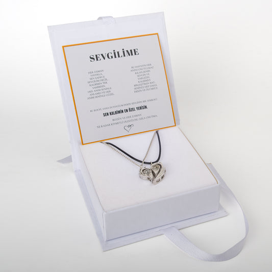 "Sevgilime" İkili Çift Kalp Kolye Anlamlı Not ve Kutulu