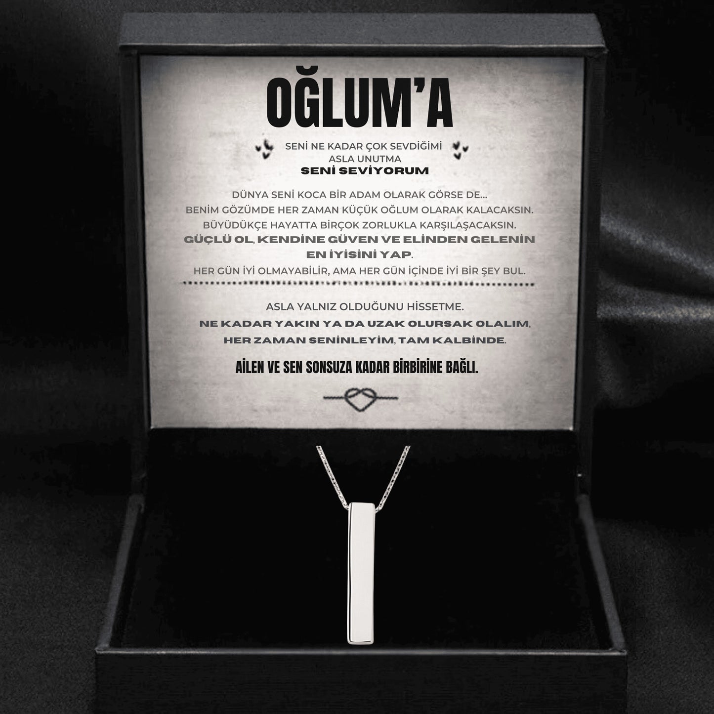 ''Oğluma'' Çubuk Kolye Anlamlı Not ve Kutulu
