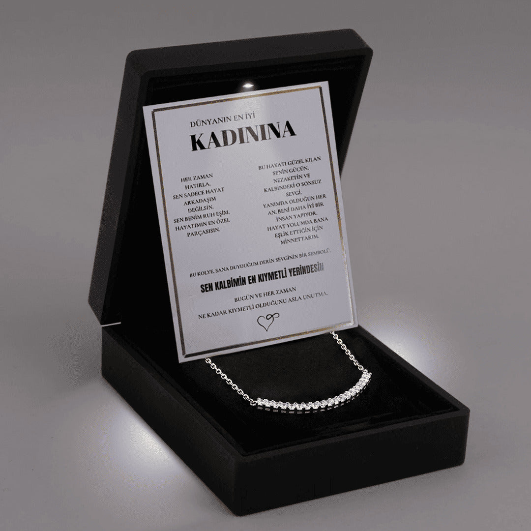 "Kadınına" Sıra Taşlı Kolye Anlamlı Not ve kutulu