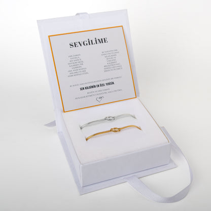 "Sevgilime" İkili Çift Düğüm Bileklik Anlamlı Not ve Kutulu