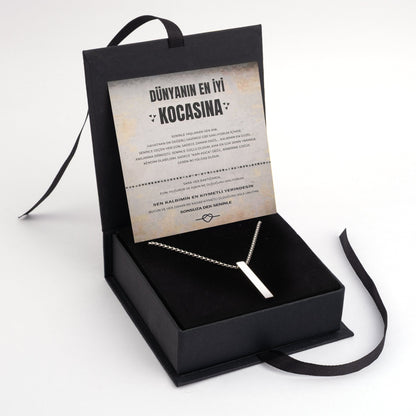 ''Dünyanın İyi Kocasına'' Dik Çubuk Erkek Kolye Anlamlı Not ve Kutulu