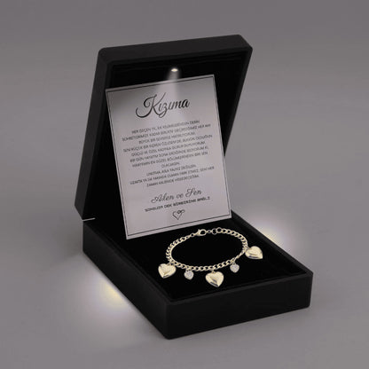 "Kızıma" Balon Kalpli, Charmlı Bileklik Anlamlı Not ve Kutulu