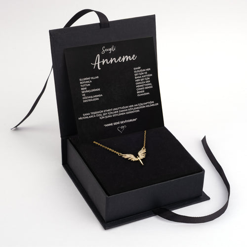 "Anneme" Melek Kolye Anlamlı Not ve Kutulu