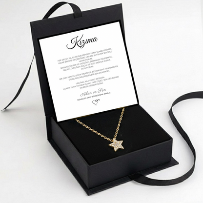 "Kızıma" Elmas İşlemeli Star Kolye Anlamlı Not ve Kutulu