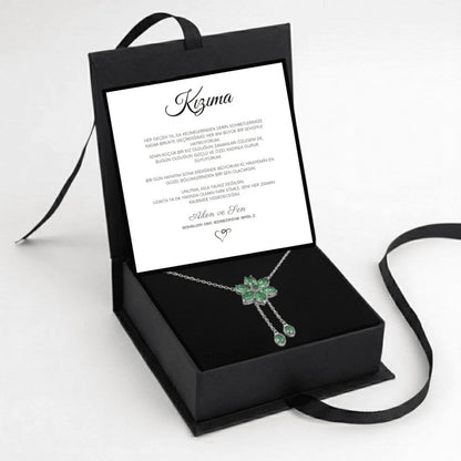"Kızıma" Zümrüt Taşlı Bronş Kolye Notlu ve Kutulu