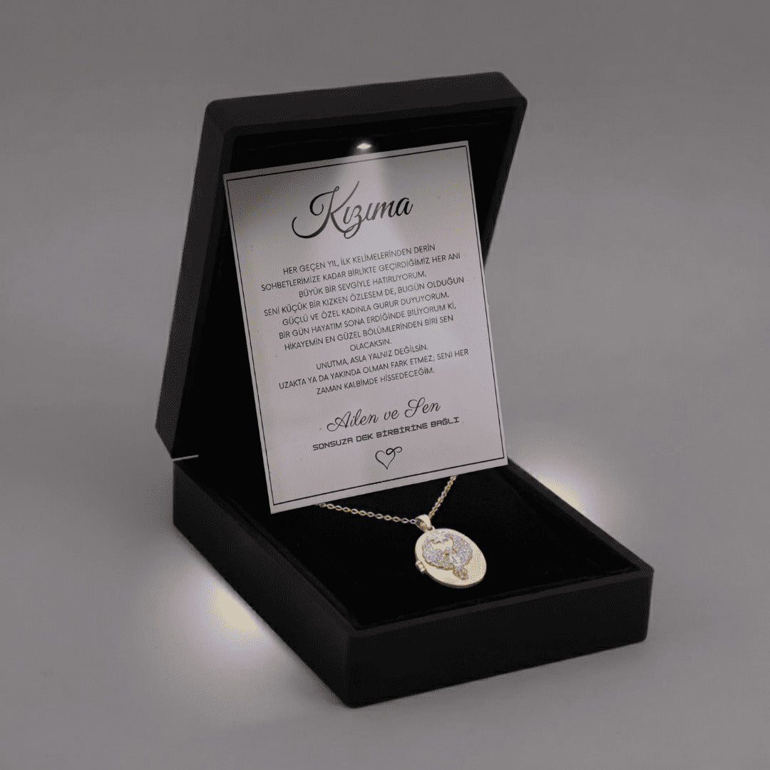 "Kızıma" Fotoğraflı El İşleme Taşlı Kolye Anlamlı Not ve Kutulu