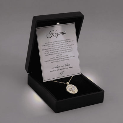 "Kızıma" Fotoğraflı El İşleme Taşlı Kolye Anlamlı Not ve Kutulu