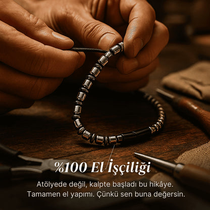 Kalbimin Sahibine Fantastik Oniks Doğal Taş Bileklik + Anneme Zarafet Kolye + Canım Babama Magneto Bileklik