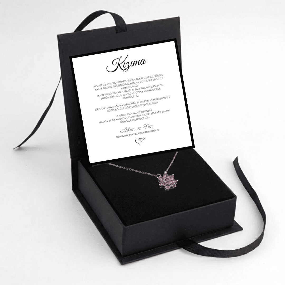 “Kızıma” Mor Yıldız Çiçeği Kolye Anlamlı Notlu ve Kutulu