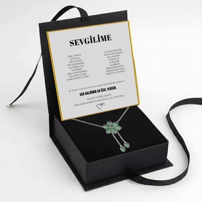 "Sevgilime" Zümrüt Taşlı Bronş Kolye Notlu ve Kutulu
