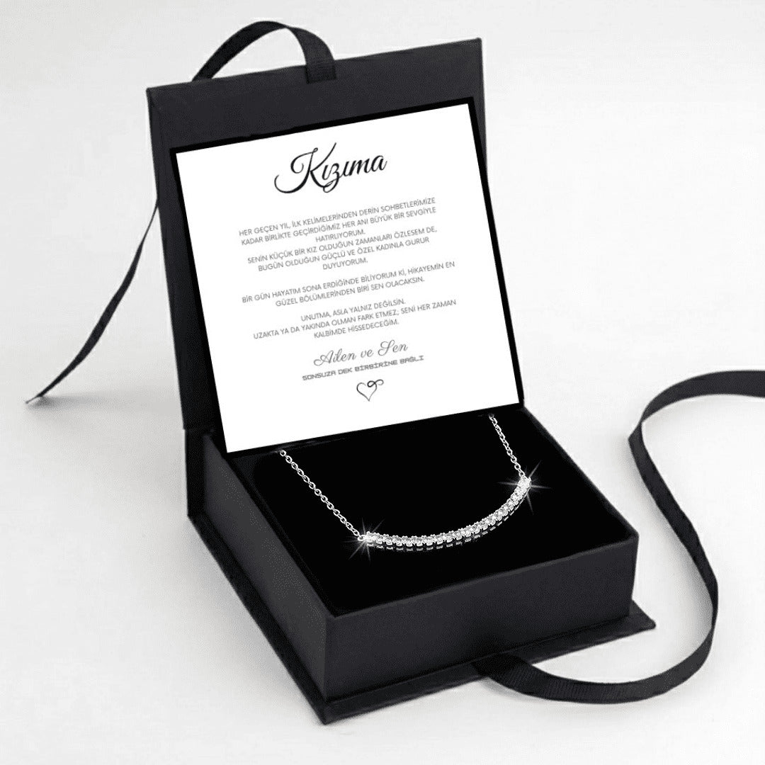 "Kızıma" Sıra Taşlı Kolye Anlamlı Not ve kutulu