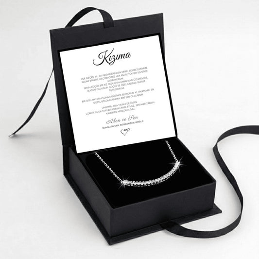 "Kızıma" Sıra Taşlı Kolye Anlamlı Not ve kutulu