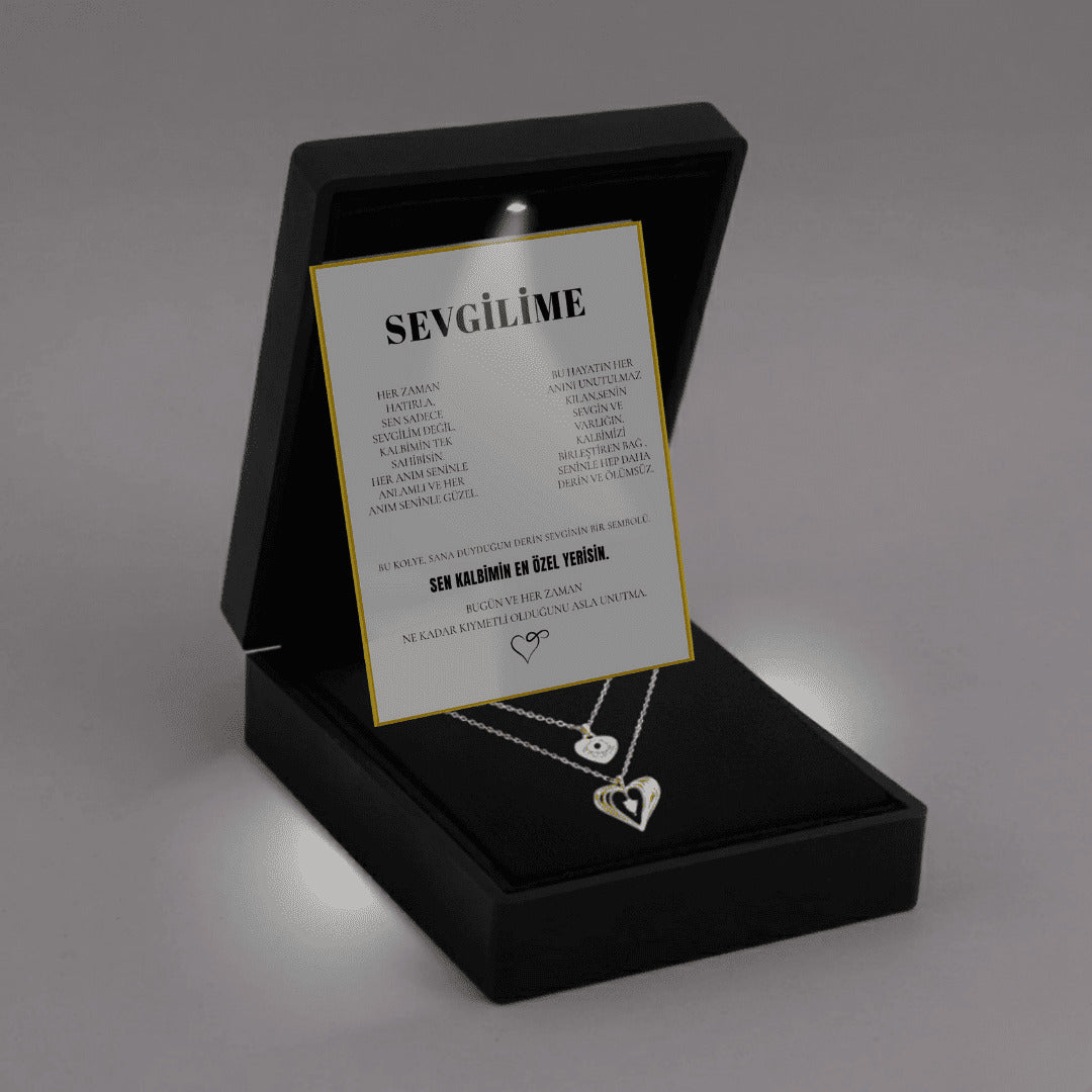 "Sevgilime" Çift Kalp Kolye Anlamlı Not ve Kutulu